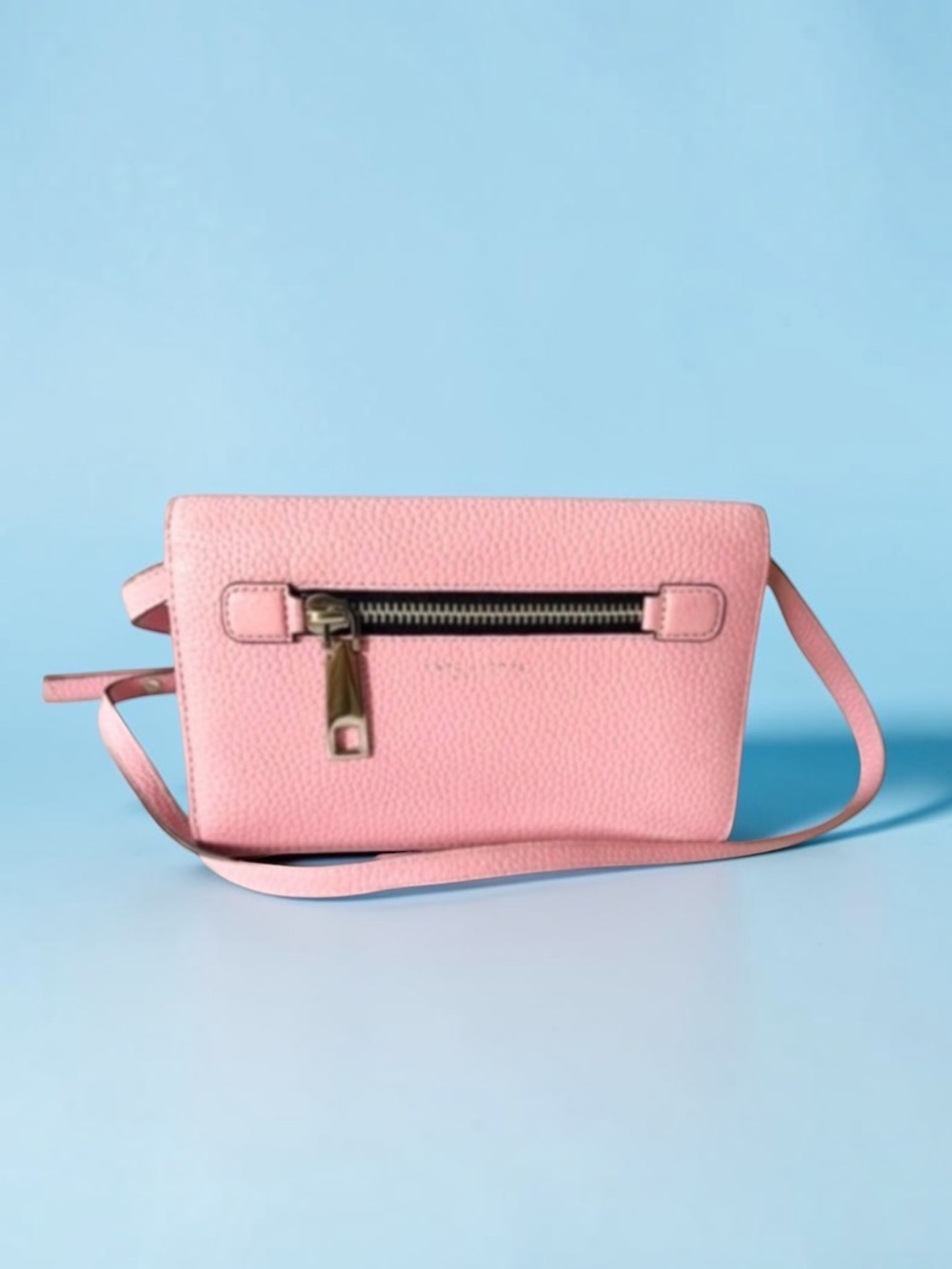 Marc Jacobs Gotham Pink Pebble Leather Wallet Strap Crossbody Bag